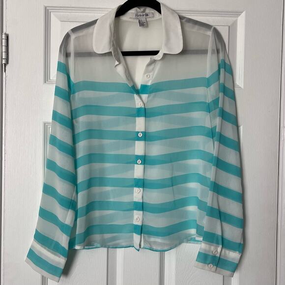Forever 21 Striped Button-Down Blouse - Size L - Picture 1 of 5